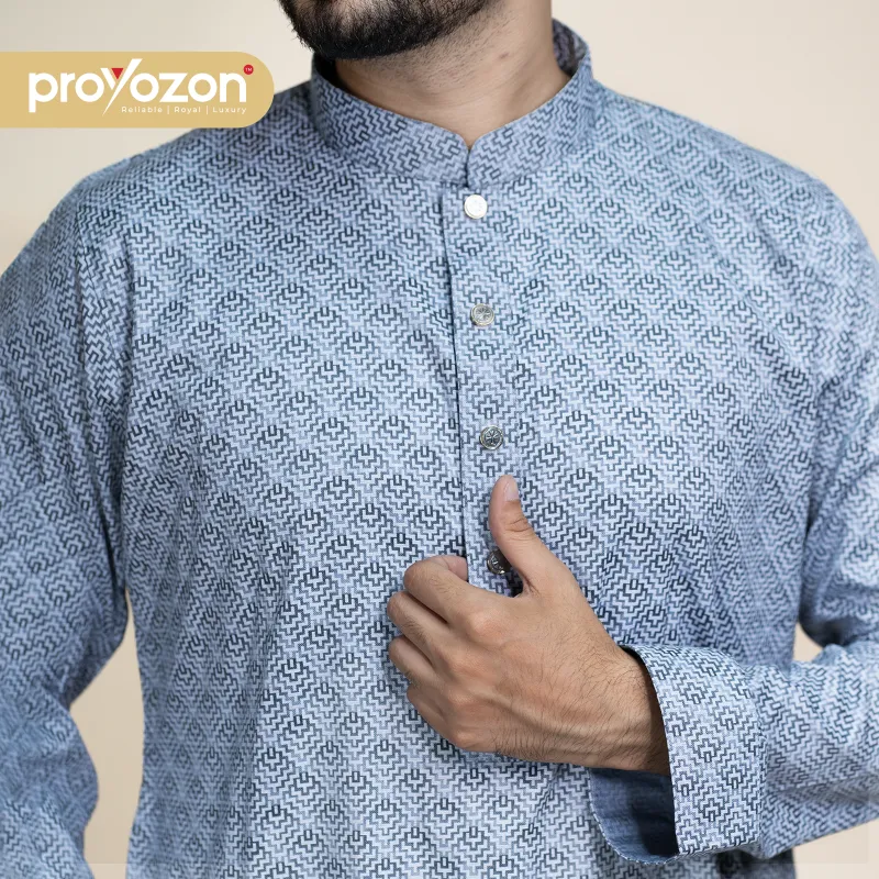 Premium Designer Panjabi – Royal Sky Blue Pattern — 2