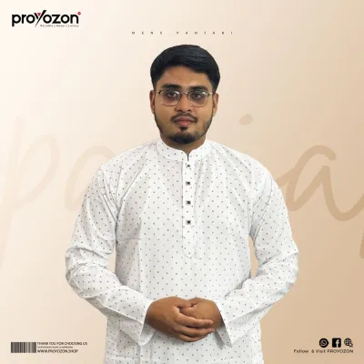 100% Cotton Summer Friendly White Printed Panjabi -1