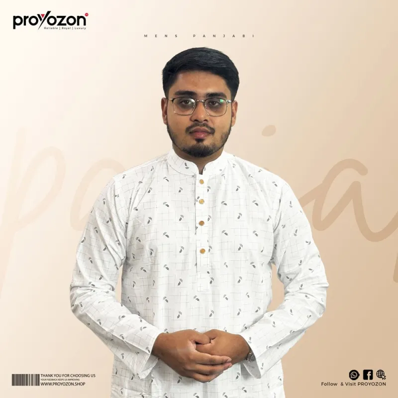 White Regular Printed Panjabi-1