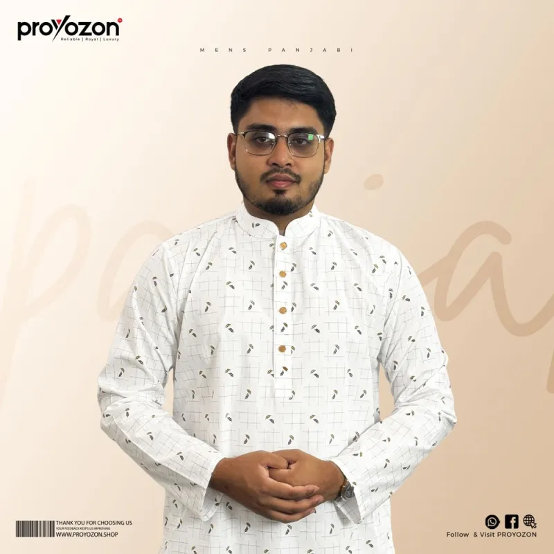 White Regular Printed Panjabi-2