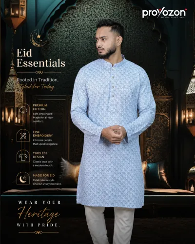 Premium Designer Panjabi – Royal Sky Blue Pattern
